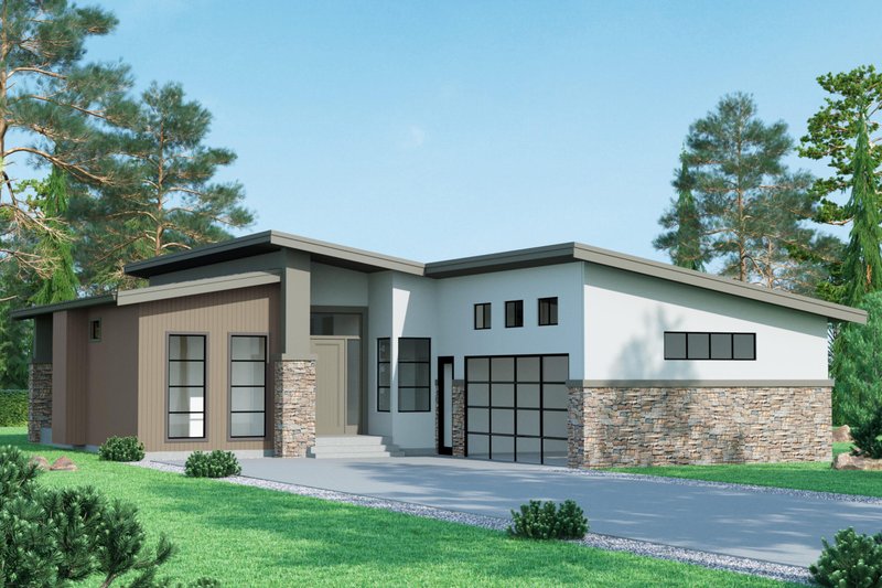 Contemporary Style House Plan - 3 Beds 2 Baths 1665 Sq/Ft Plan #1100-89 Exterior