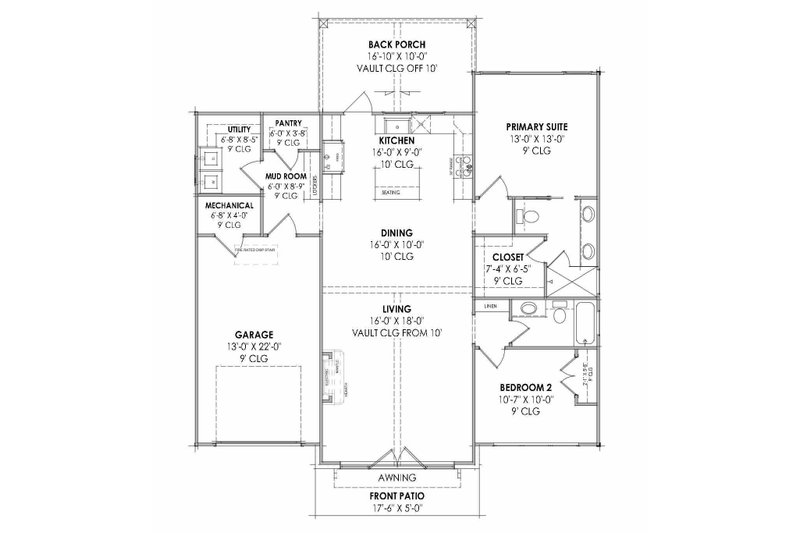 House Design - Floor Plan - Main Floor for Country House Plan #1096-136 - 2 bed, 2 bath