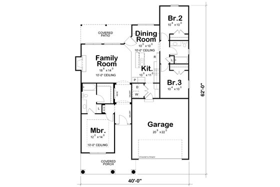 Floor Plan - Main Floor for Cottage House Plan #20-2193 - 3 bed, 2 bath