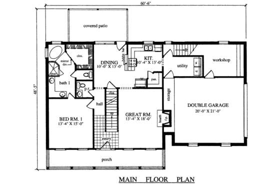 Floor Plan - Main Floor for Country House Plan #42-348 - 4 bed, 2.5 bath