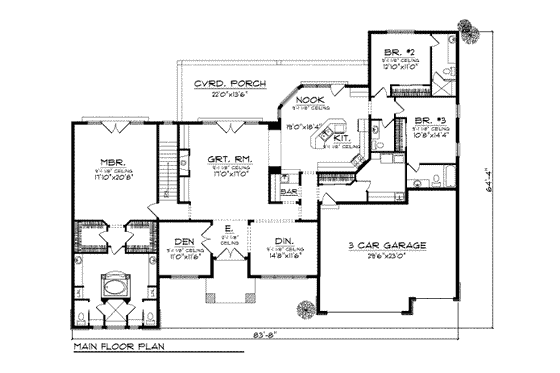 Floor Plan - Main Floor for Mediterranean House Plan #70-719 - 3 bed, 3.5 bath