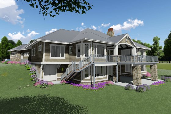 Exterior - Rear Elevation for Craftsman House Plan #1069-14 - 2 bed, 2.5 bath
