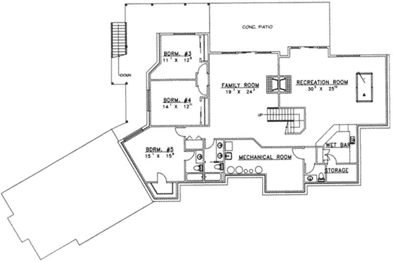 Home Plan - Floor Plan - Lower Floor for Modern House Plan #117-428 - 5 bed, 5.5 bath