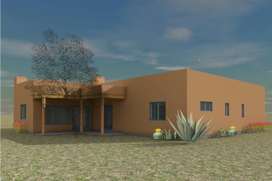 Exterior - Covered Porch for Adobe / Southwestern House Plan #450-9 - 3 bed, 2 bath