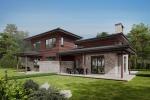 Exterior - Rear Elevation for Prairie House Plan #924-21 - 3 bed, 2.5 bath