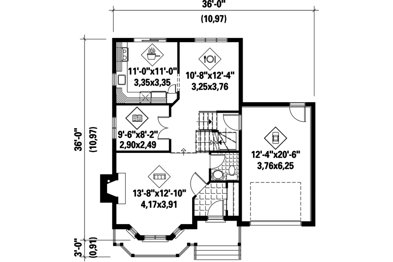 Home Plan - Floor Plan - Main Floor for Country House Plan #25-4705 - 3 bed, 1 bath
