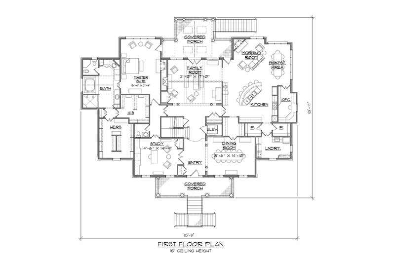 House Plan Design - Floor Plan - Main Floor for Classical House Plan #1054-81 - 4 bed, 3.5 bath