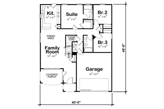 Floor Plan - Main Floor for Cottage House Plan #20-2488 - 4 bed, 2.5 bath