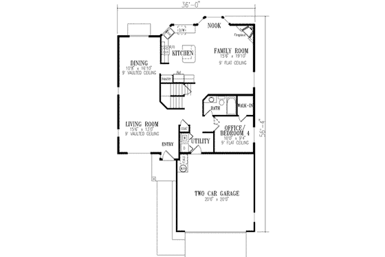 Floor Plan - Main Floor for Adobe / Southwestern House Plan #1-429 - 4 bed, 3 bath