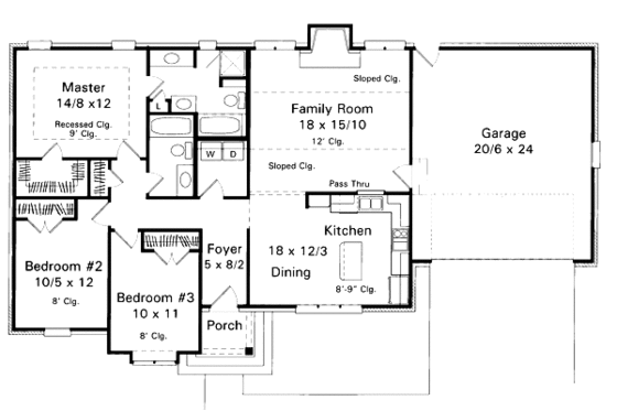 Floor Plan - Main Floor for Traditional House Plan #41-108 - 3 bed, 2 bath