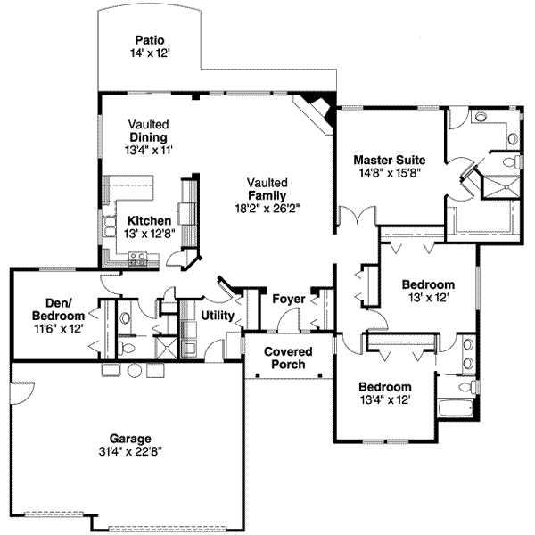House Plan Design - Ranch Floor Plan - Main Floor Plan #124-474