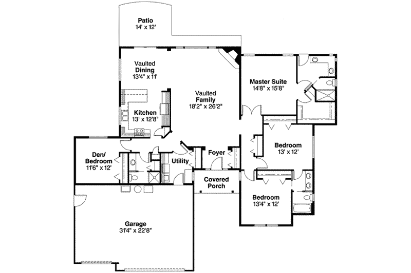 Home Plan - Floor Plan - Main Floor for Ranch House Plan #124-474 - 4 bed, 3 bath