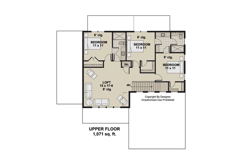 House Design - Floor Plan - Upper Floor for Farmhouse House Plan #51-1377 - 3 bed, 2.5 bath