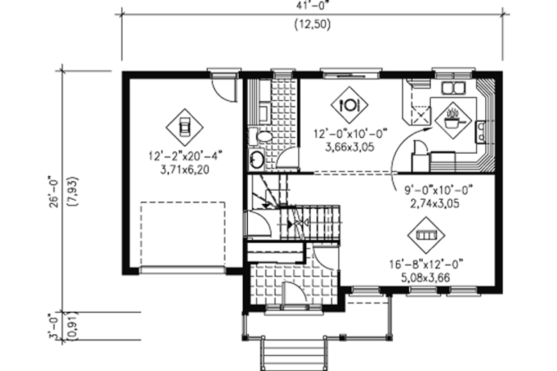 Architectural House Design - Floor Plan - Main Floor for European House Plan #25-4159 - 3 bed, 1.5 bath