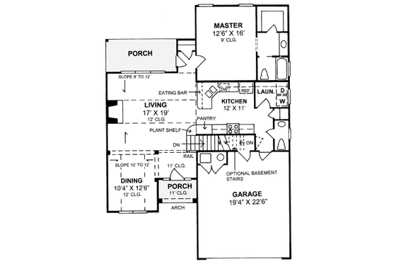 Floor Plan - Main Floor for Traditional House Plan #20-349 - 3 bed, 2.5 bath