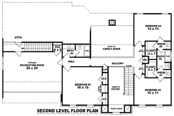 Floor Plan - Upper Floor for European House Plan #81-1054 - 4 bed, 3.5 bath
