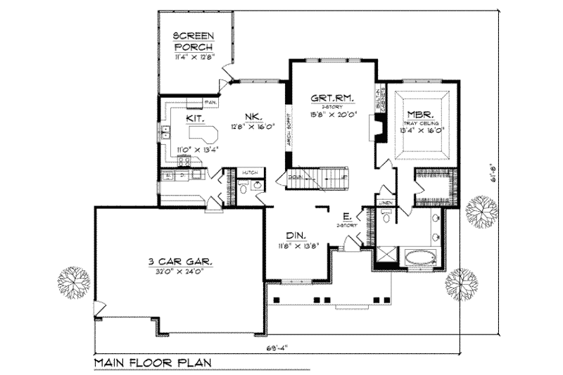 Dream House Plan - Floor Plan - Main Floor for Traditional House Plan #70-383 - 3 bed, 2.5 bath