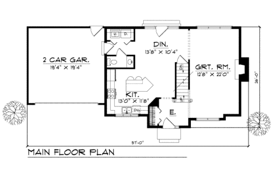 Floor Plan - Main Floor for Traditional House Plan #70-171 - 3 bed, 2.5 bath