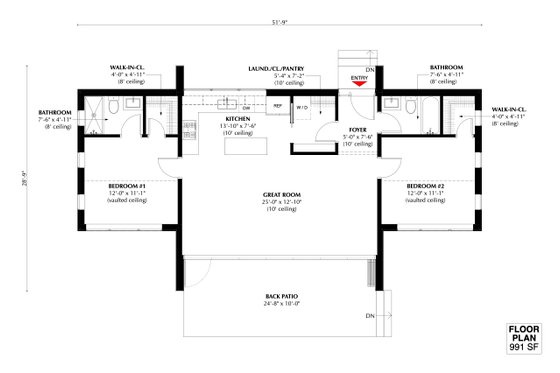 Floor Plan - Main Floor for Modern House Plan #933-5 - 2 bed, 2 bath