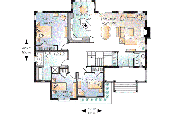 Floor Plan - Main Floor for Cottage House Plan #23-635 - 3 bed, 1.5 bath