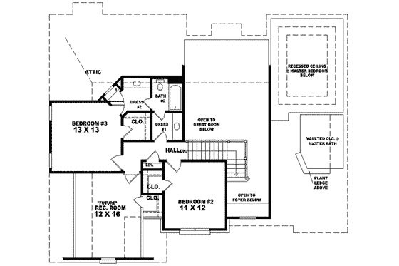 Floor Plan - Upper Floor for Colonial House Plan #81-537 - 3 bed, 2.5 bath