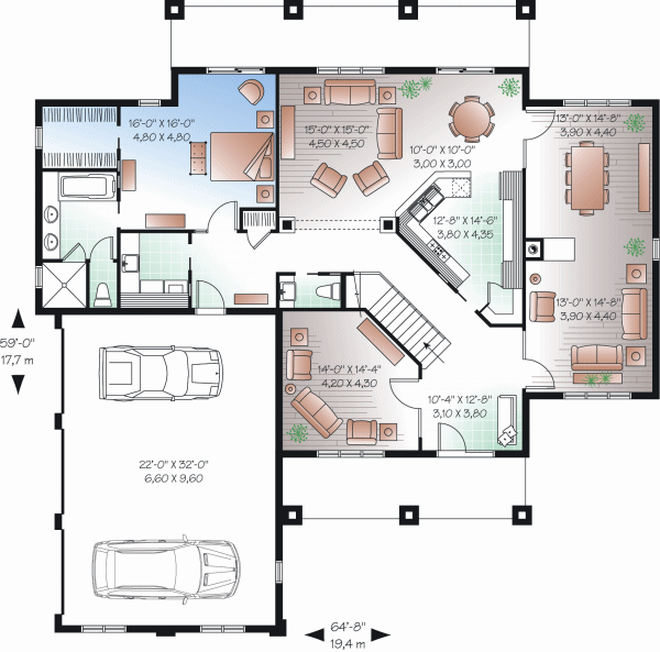 Architectural House Design - Mediterranean Floor Plan - Main Floor Plan #23-2249