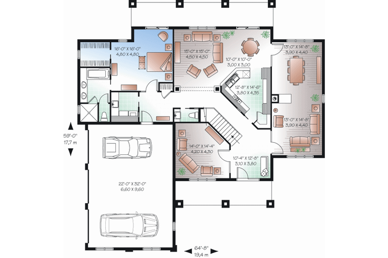 Architectural House Design - Floor Plan - Main Floor for Mediterranean House Plan #23-2249 - 6 bed, 4.5 bath