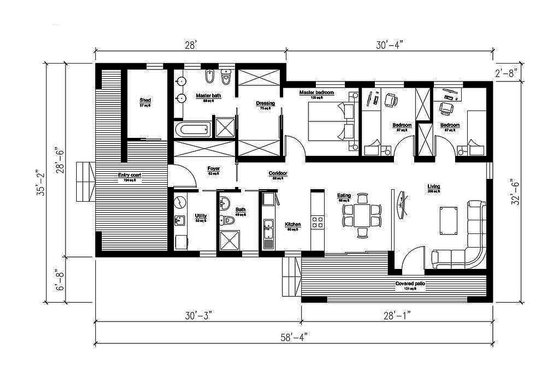 Floor Plan - Main Floor for Modern House Plan #549-4 - 3 bed, 2 bath