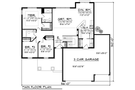 Floor Plan - Main Floor for Craftsman House Plan #70-1159 - 3 bed, 2 bath