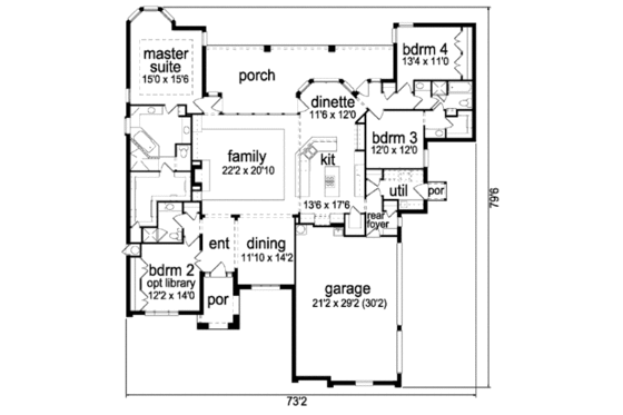 Floor Plan - Main Floor for Traditional House Plan #84-387 - 4 bed, 3 bath