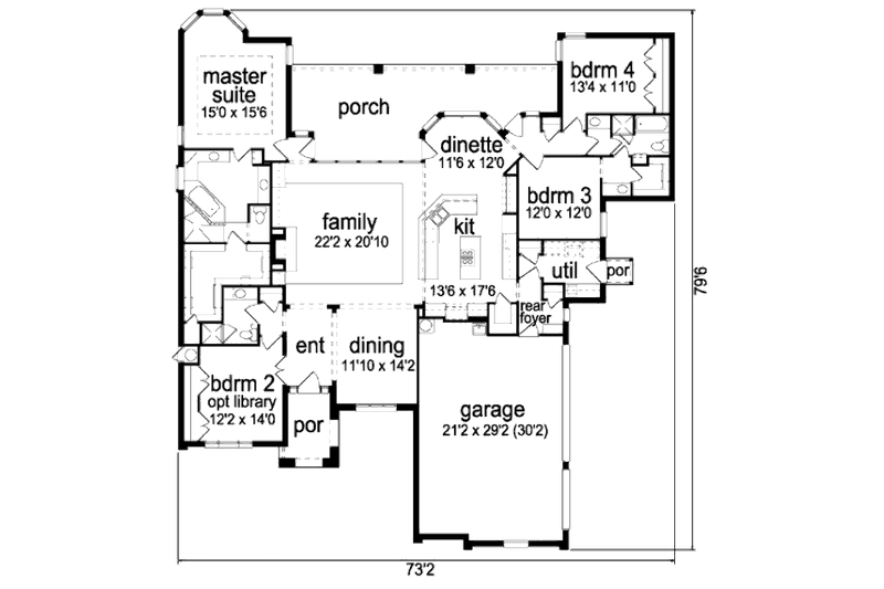 Home Plan - Floor Plan - Main Floor for Traditional House Plan #84-387 - 4 bed, 3 bath