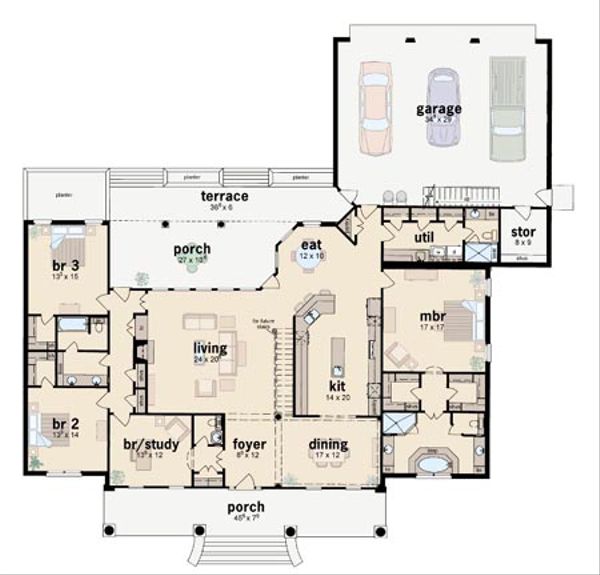 Southern Floor Plan - Main Floor Plan #36-225