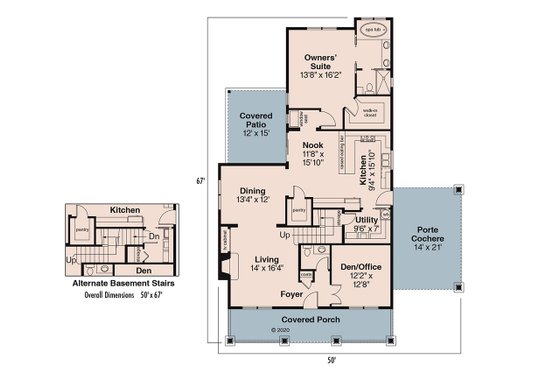 Floor Plan - Main Floor for Craftsman House Plan #124-611 - 3 bed, 2.5 bath