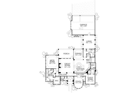 Floor Plan - Main Floor 1 for Mediterranean House Plan #80-207 - 4 bed, 4 bath