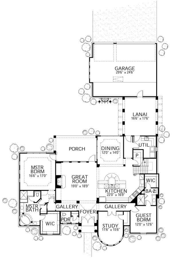 Architectural House Design - Mediterranean Floor Plan - Main Floor Plan #80-207