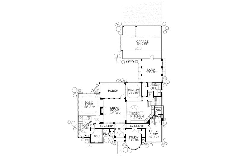 House Blueprint - Floor Plan - Main Floor 1 for Mediterranean House Plan #80-207 - 4 bed, 4 bath