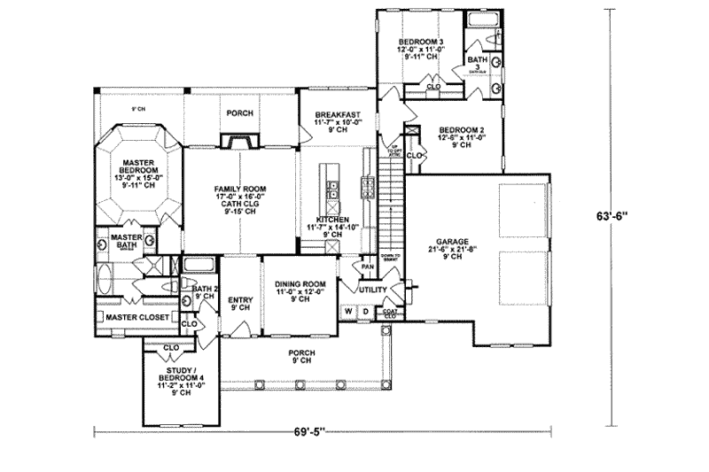 Home Plan - Floor Plan - Main Floor for Traditional House Plan #20-684 - 4 bed, 3 bath