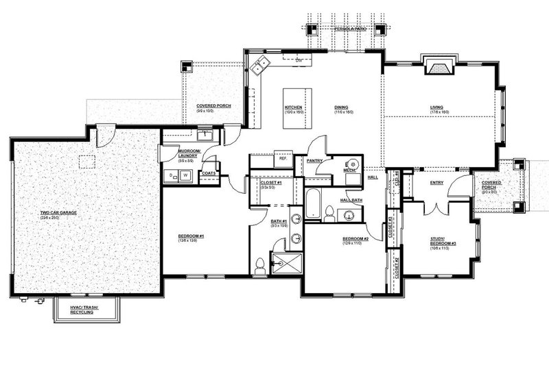 House Design - Floor Plan - Main Floor for Craftsman House Plan #895-162 - 3 bed, 2 bath