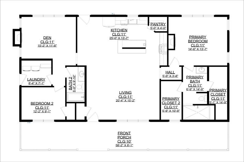 Dream House Plan - Floor Plan - Main Floor for Farmhouse House Plan #1127-15 - 2 bed, 2 bath