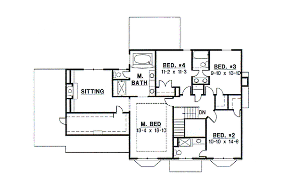 Floor Plan - Upper Floor for Traditional House Plan #67-559 - 4 bed, 3.5 bath