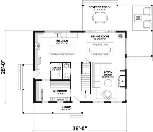 Architectural House Design - Farmhouse Floor Plan - Main Floor Plan #23-2764