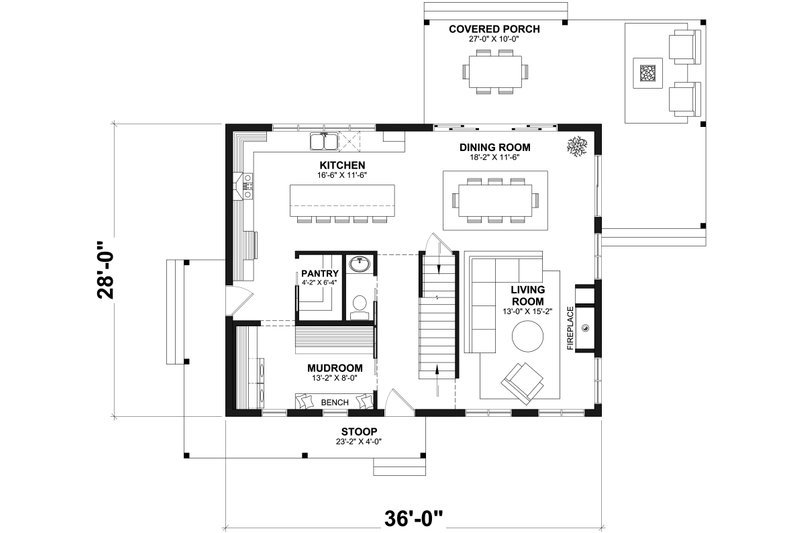 Dream House Plan - Floor Plan - Main Floor for Farmhouse House Plan #23-2764 - 5 bed, 2.5 bath