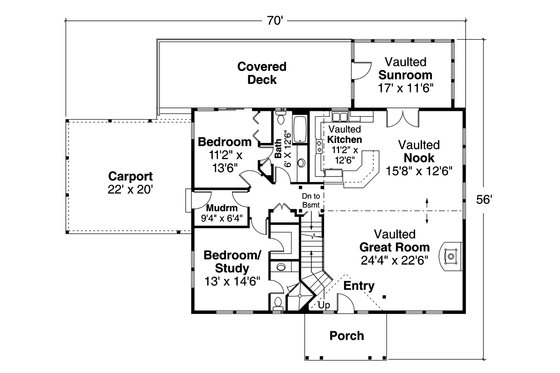 Floor Plan - Main Floor for Cottage House Plan #124-1157 - 2 bed, 3 bath