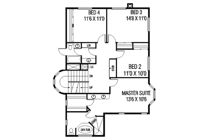 House Blueprint - Floor Plan - Upper Floor for Country House Plan #60-128 - 6 bed, 4 bath