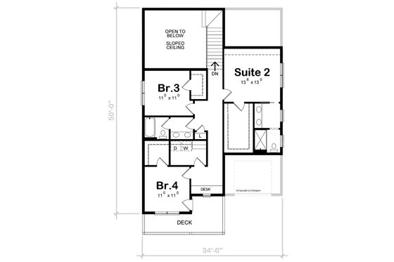 Floor Plan - Upper Floor for Modern House Plan #20-2506 - 4 bed, 3.5 bath