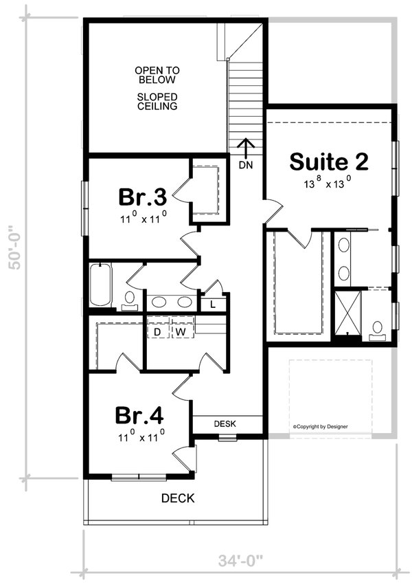 Modern Floor Plan - Upper Floor Plan #20-2506