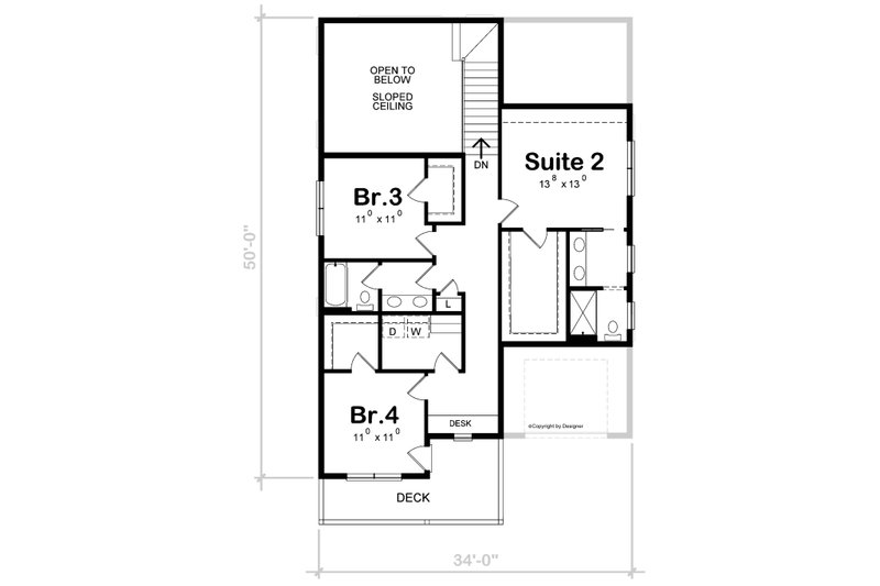Architectural House Design - Floor Plan - Upper Floor for Modern House Plan #20-2506 - 4 bed, 3.5 bath