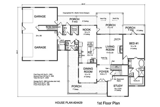 Floor Plan - Main Floor for Farmhouse House Plan #513-2221 - 3 bed, 3.5 bath