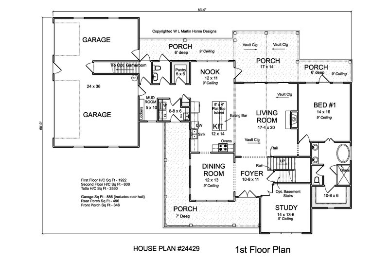 House Blueprint - Floor Plan - Main Floor for Farmhouse House Plan #513-2221 - 3 bed, 3.5 bath