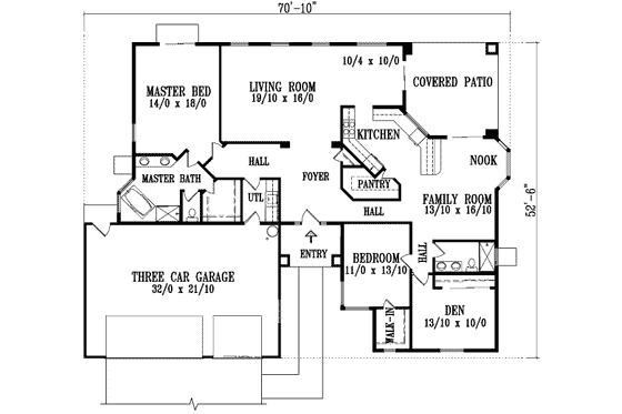 Floor Plan - Main Floor for Adobe / Southwestern House Plan #1-1169 - 3 bed, 2 bath